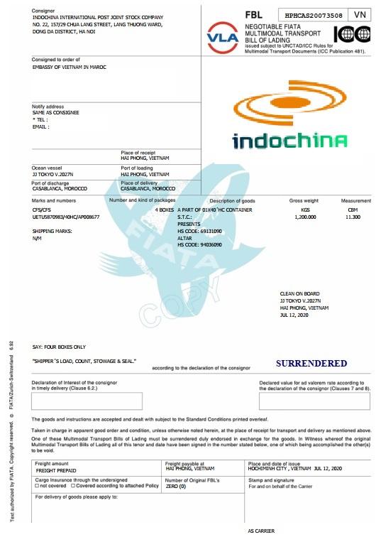 Bộ hồ sơ xuất khẩu hàng hóa Việt Nam đi Maroc